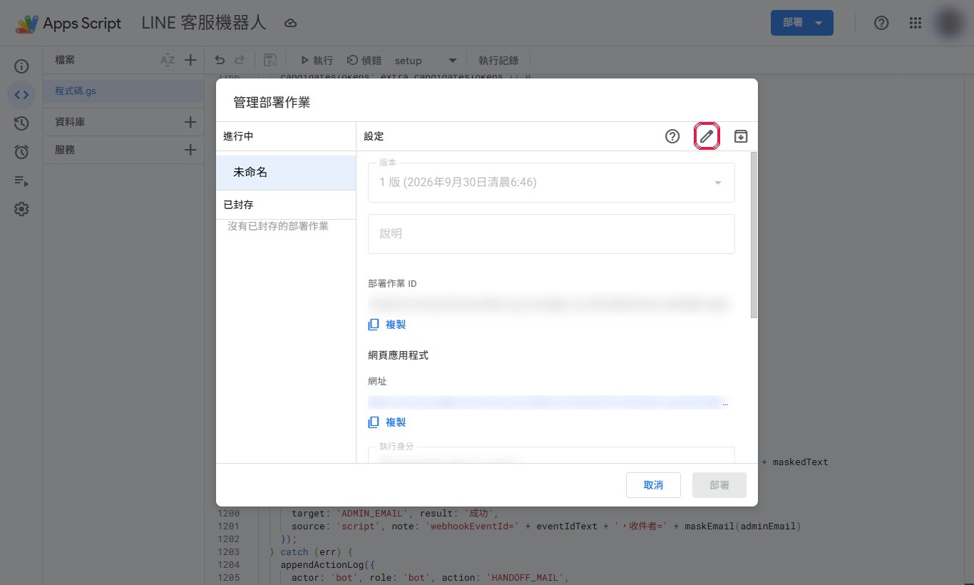 部署 → 管理部署作業 → 鉛筆（編輯）。